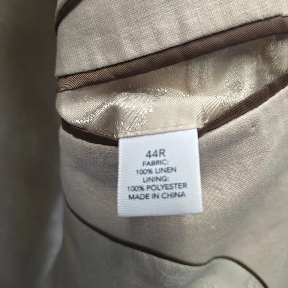 Saddlebred Linen Blazer Mens 44R Tan Beige Two Button Tailored Summer Sport Coat